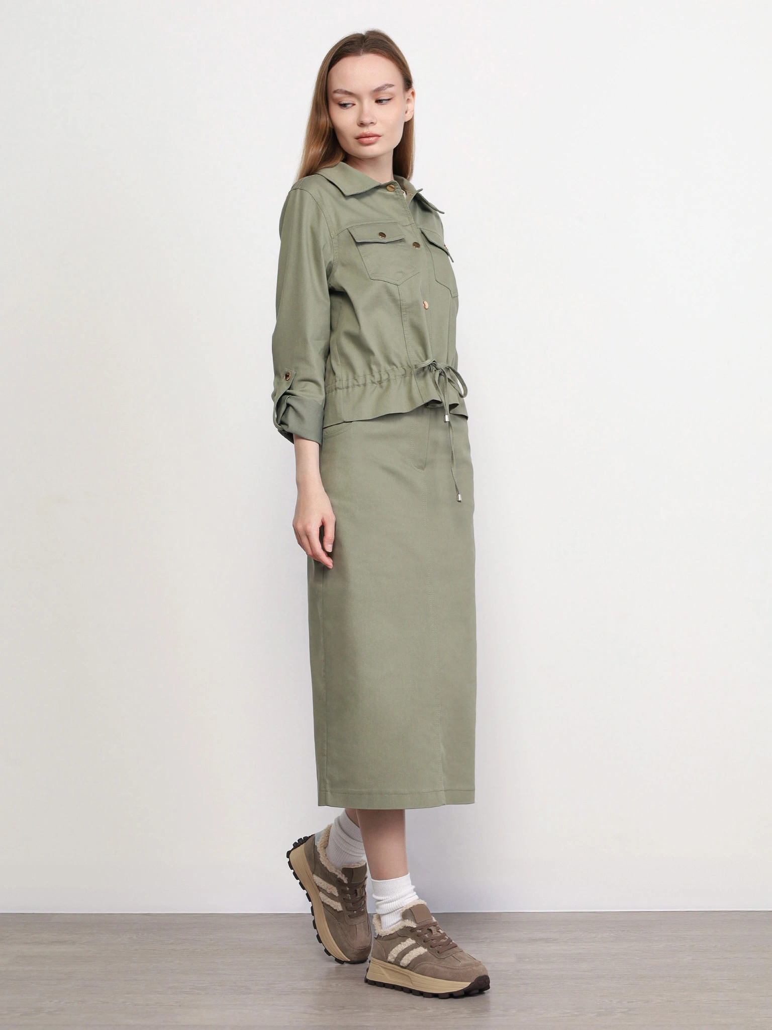 Юбка цвета хаки прямого кроя